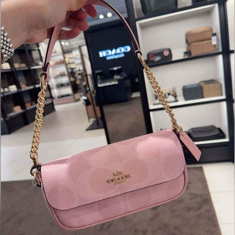 Pink Coach Hailey Flap Bag In Signature Canvas